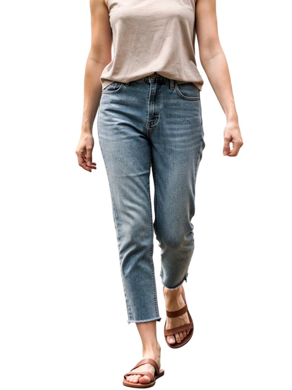 Parker Smith Cropped Denim Jeans Pants Straight Leg Frayed hems 5-Pocket Style